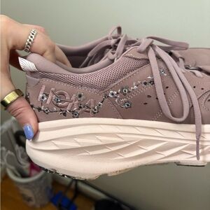 Hoka Pink Sneakers with Lace-Up Closure and Padded Collar